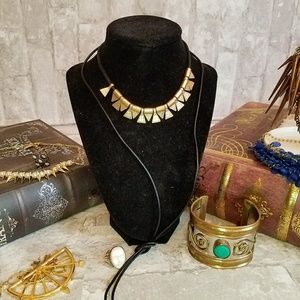 Black and Gold Leather Wrap Necklace